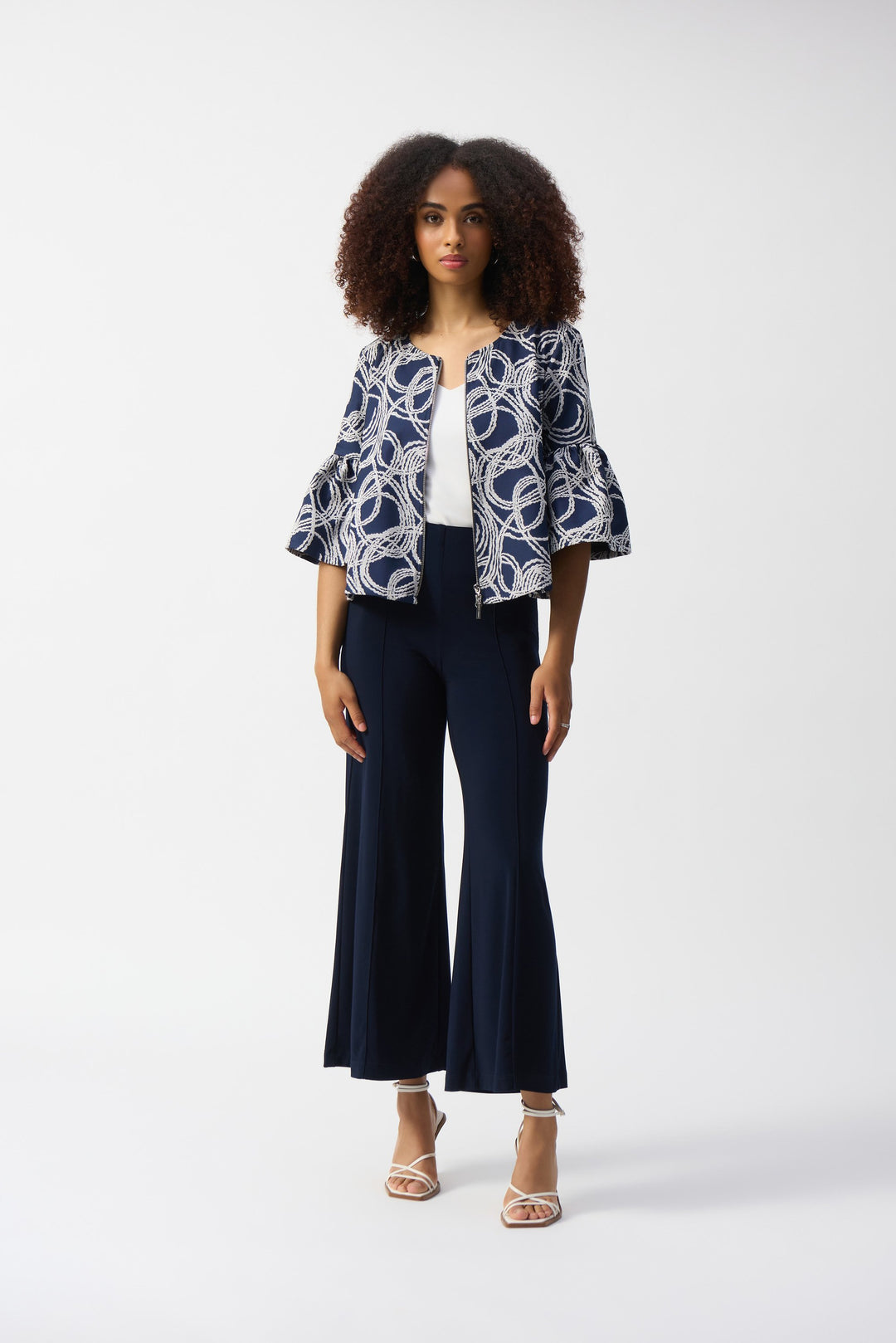 Silky Knit Pull-On Wide Leg Pants in Navy