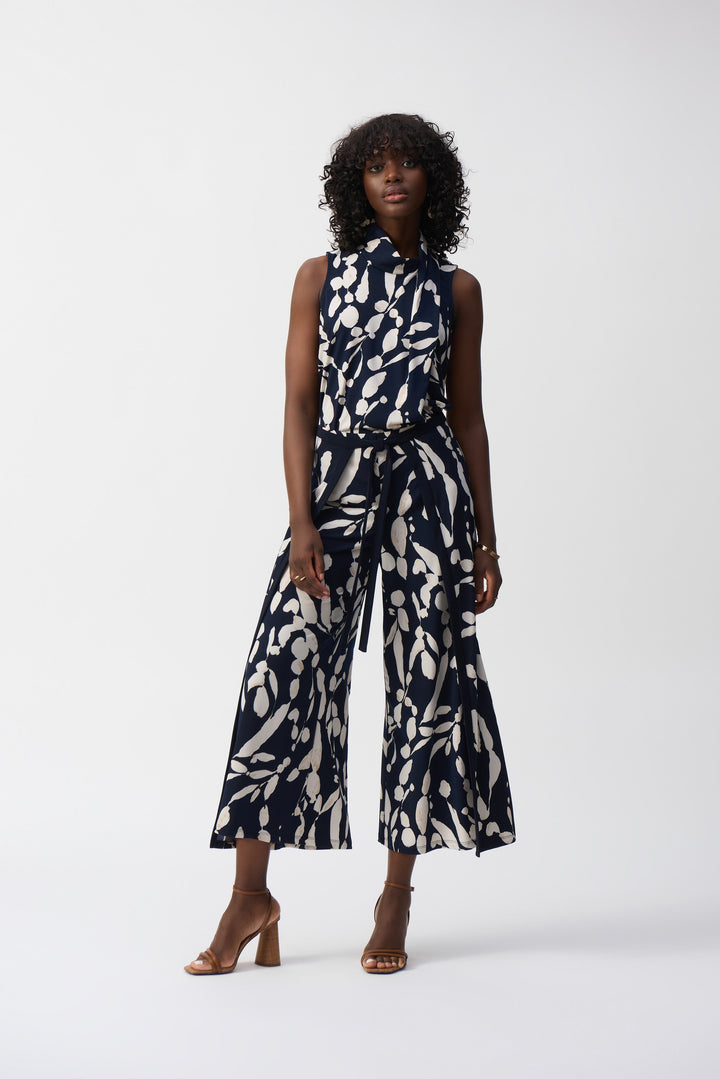 Silky Knit Abstract Print Wide Leg Pants