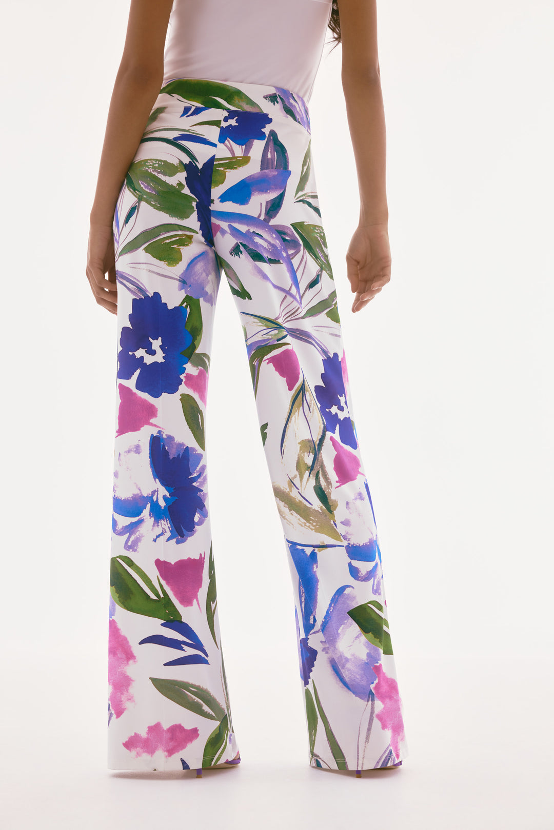 Silky Knit Floral Print Wide Leg Pants