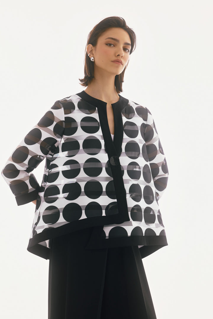 Shadow Stripe Dot Print Swing Jacket