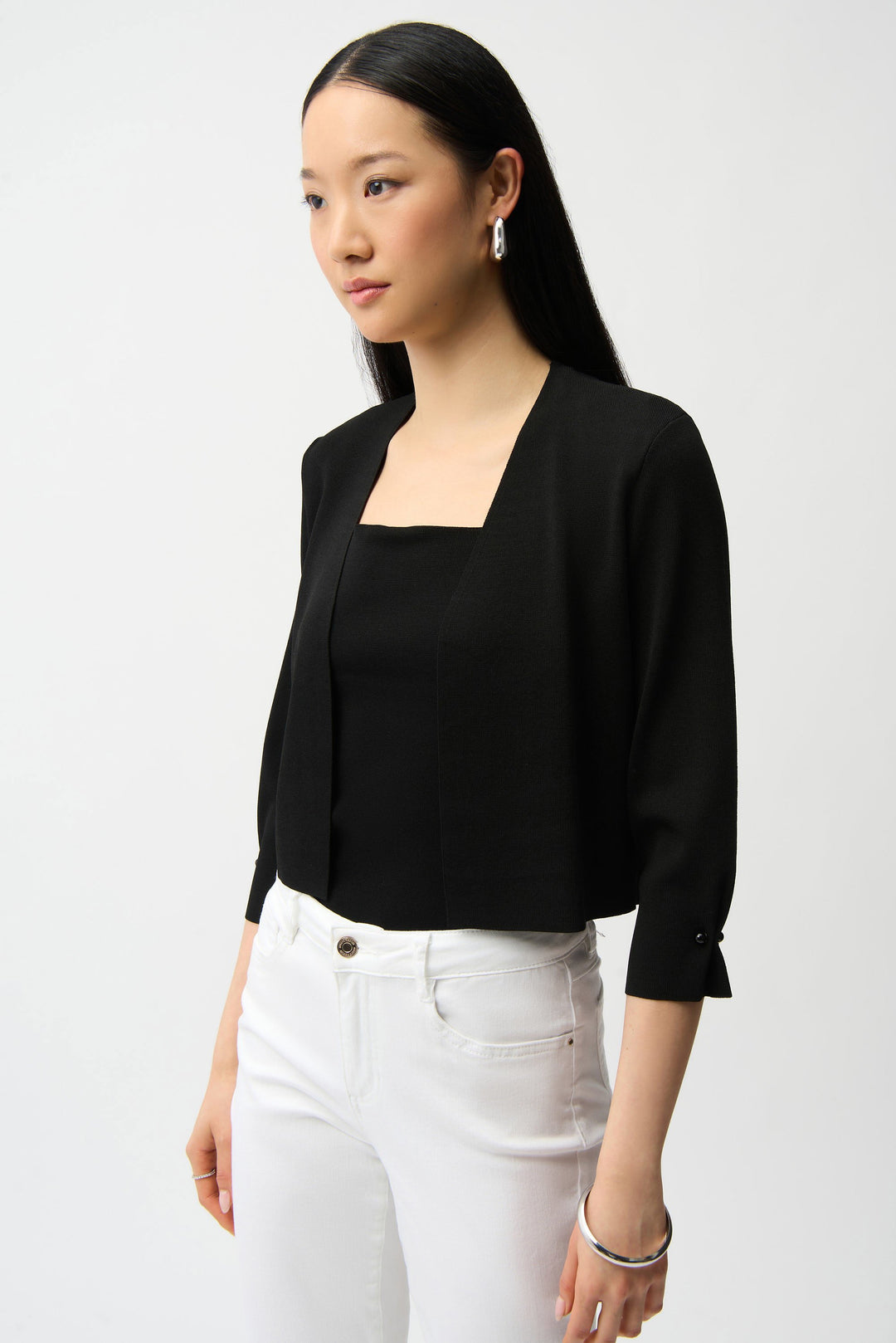 Sweater Knit Cover-Up with Pearl Ornament in Black