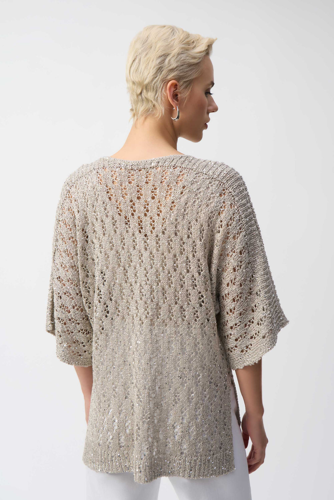 Pointelle Sweater Sequined Pullover