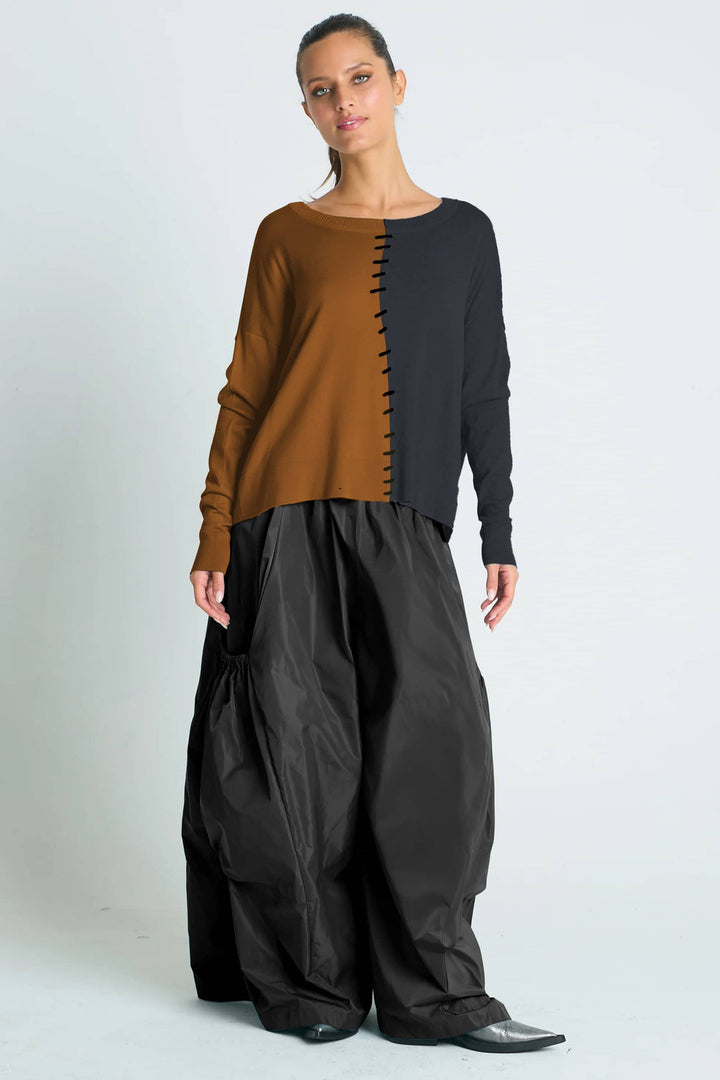 Pima Cotton 1/2 Whipped Crewneck Sweater in Chestnut Lava