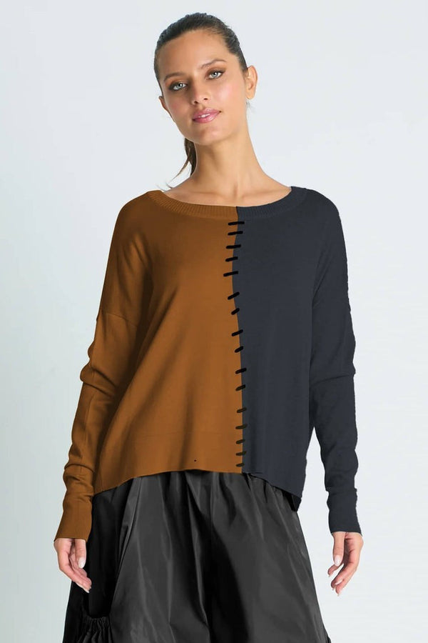 Pima Cotton 1/2 Whipped Crewneck Sweater in Chestnut Lava