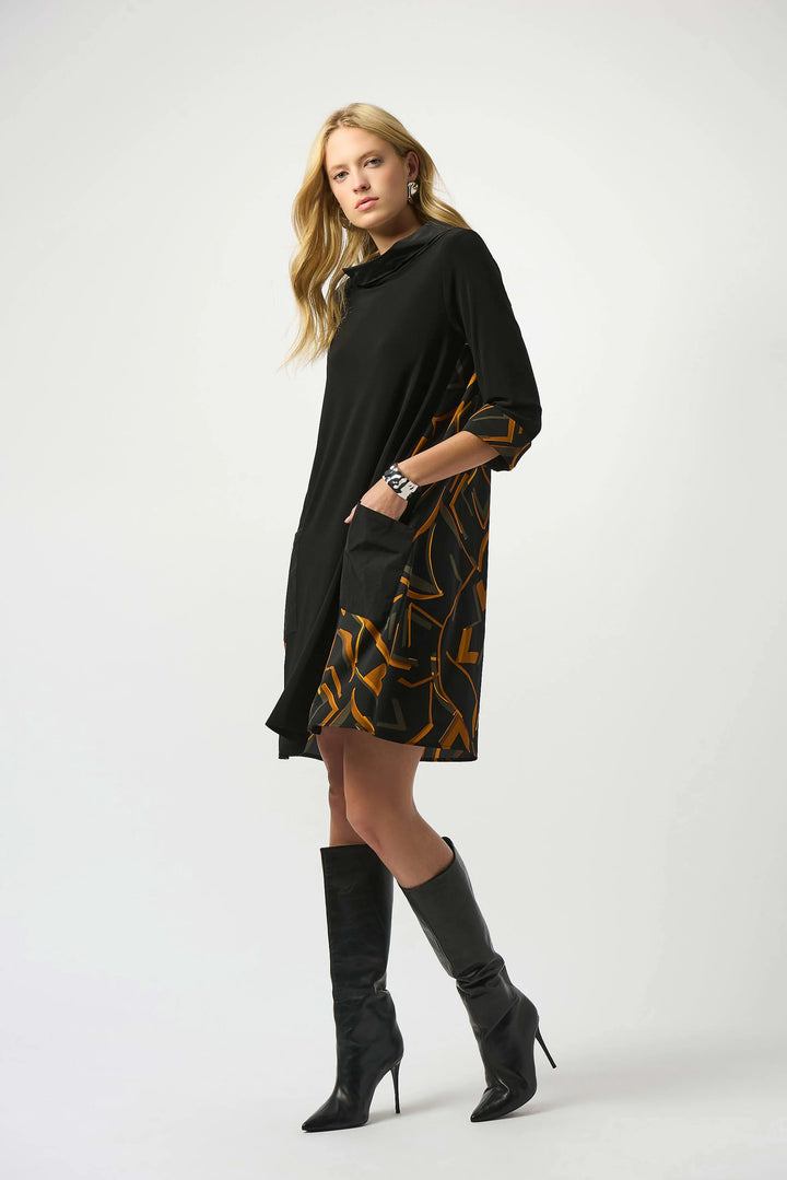 Recycled Woven Abstract Print And Silky Knit Dress