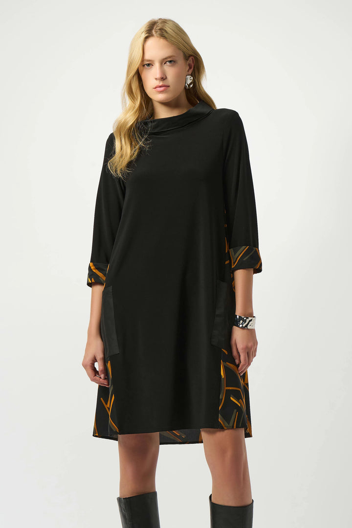 Recycled Woven Abstract Print And Silky Knit Dress