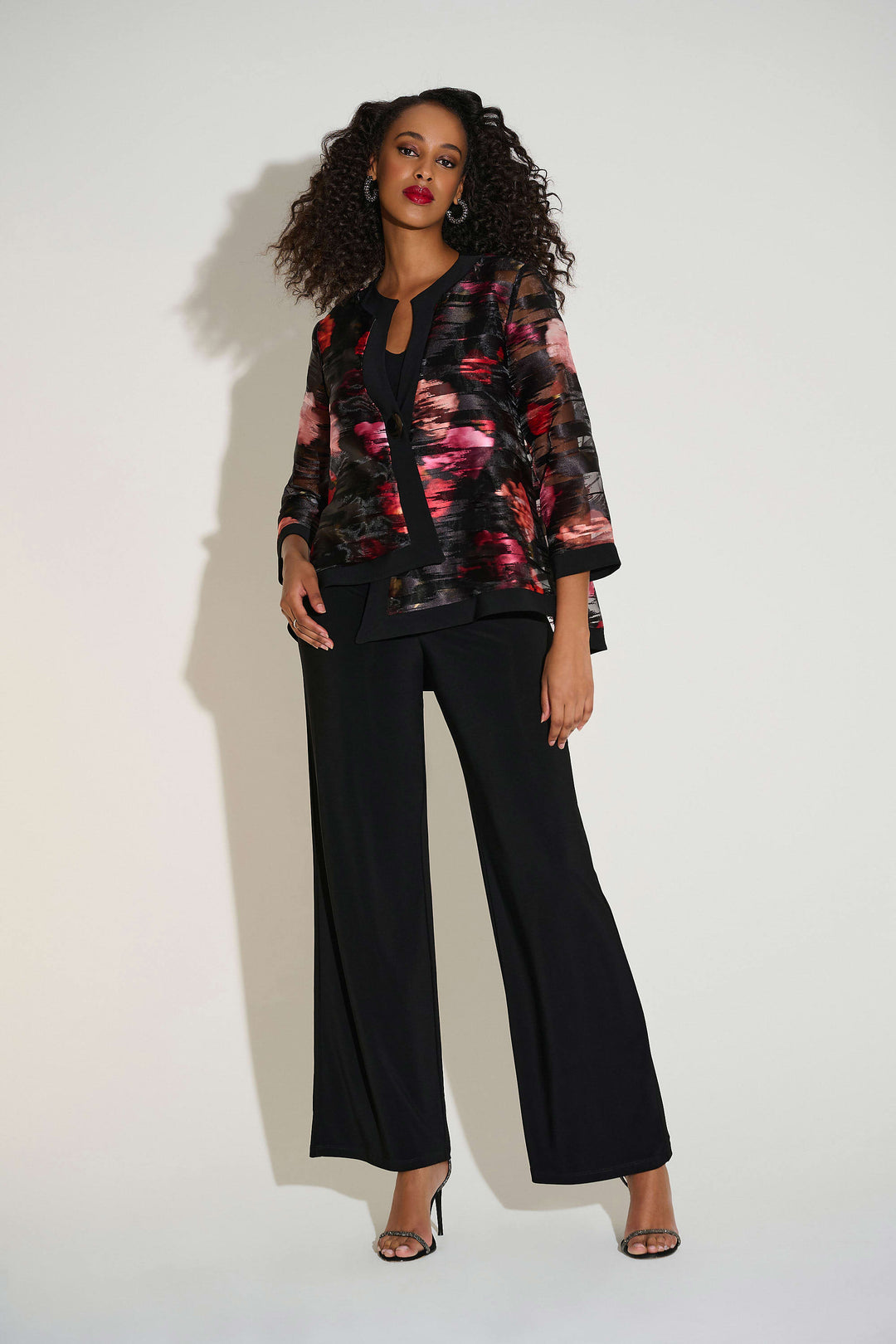 Organza & Silky Knit Floral Swing Jacket