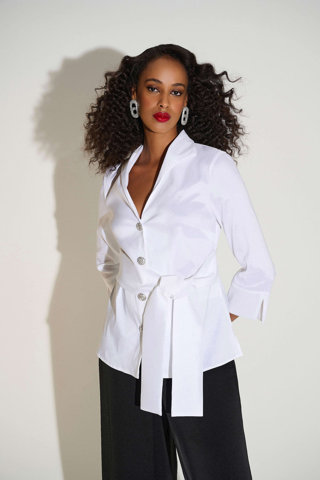 Stretch Taffeta Fitted Blouse in White