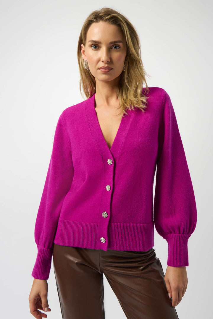 Sweater Knit Cardigan with Puff Sleeves in Cosmos