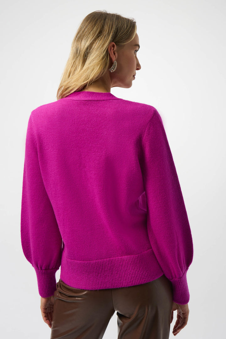 Sweater Knit Cardigan with Puff Sleeves in Cosmos