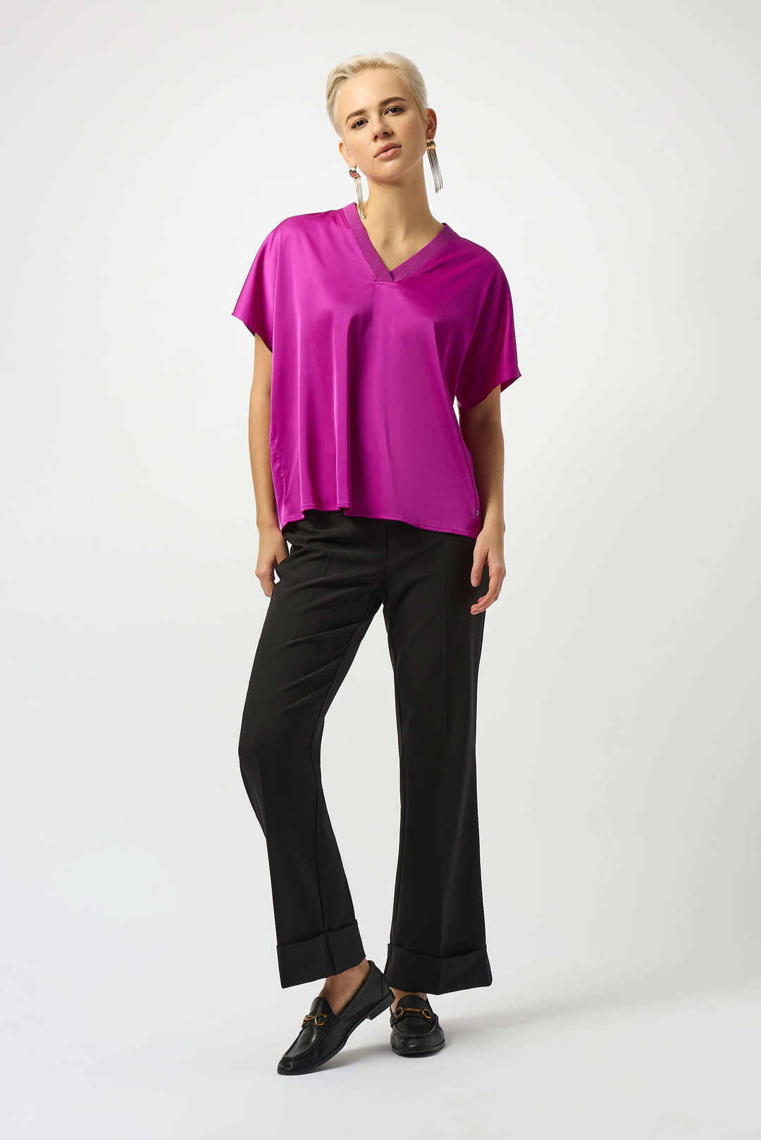 Satin Boxy Top with Rib Trim