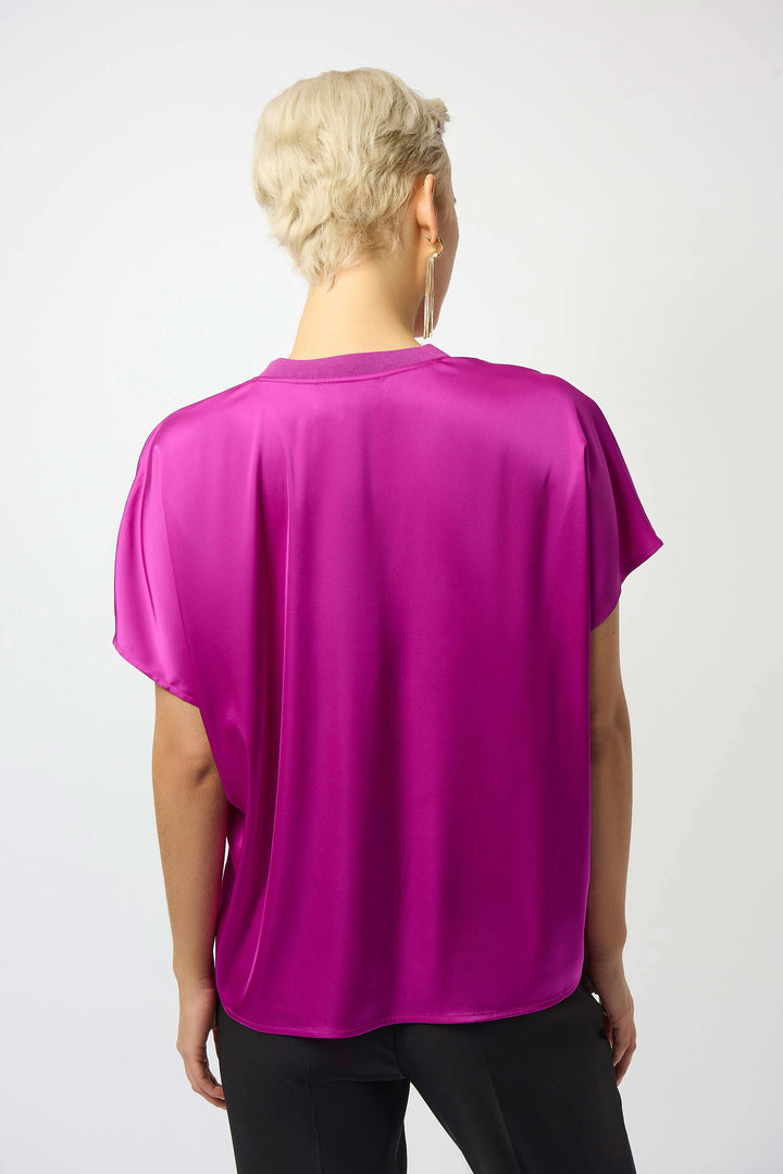 Satin Boxy Top with Rib Trim