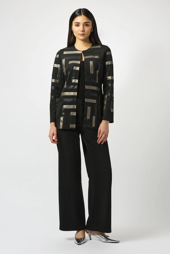 Scuba & Leatherette Collarless Jacket
