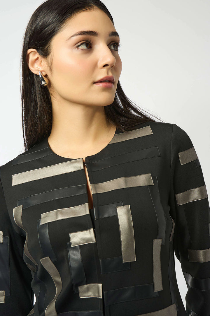 Scuba & Leatherette Collarless Jacket