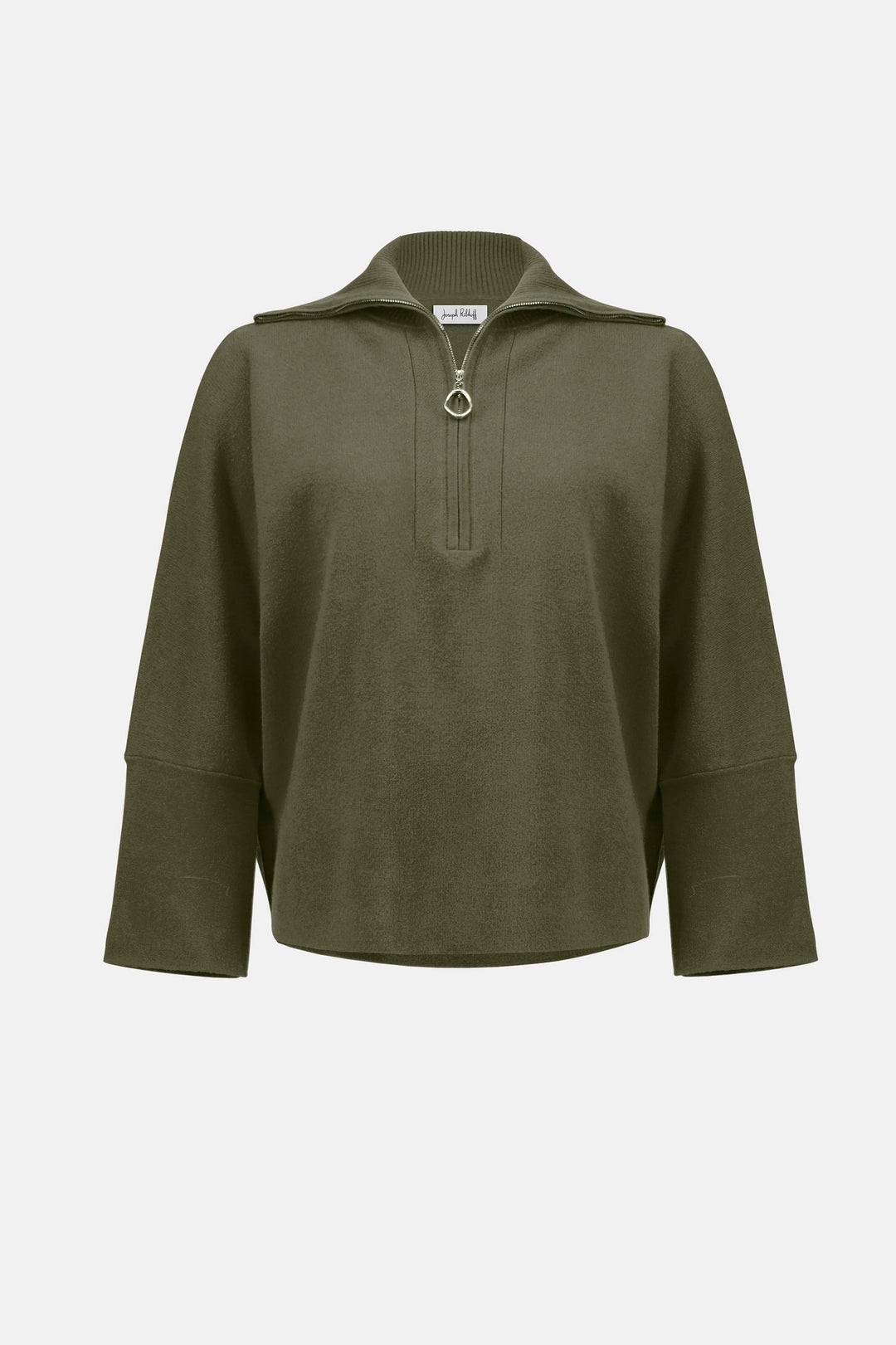 Sweater Knit Boxy Pullover With Zipped Collar Avocado