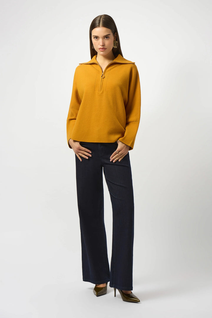 Sweater Knit Boxy Pullover With Zipped Collar Medallion