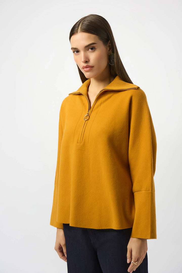 Sweater Knit Boxy Pullover With Zipped Collar Medallion