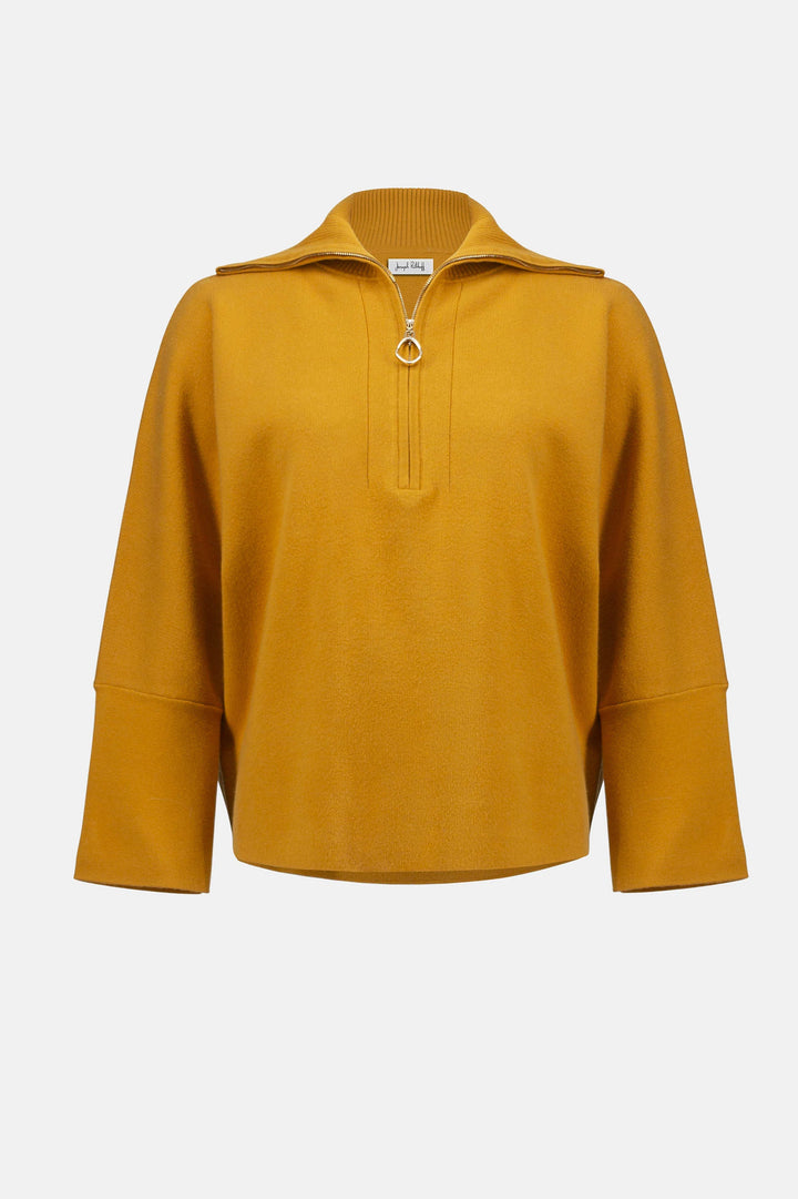 Sweater Knit Boxy Pullover With Zipped Collar Medallion