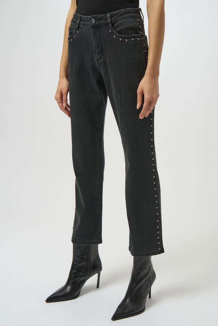 Classic Straight Leg Jeans with Studded Seams Black