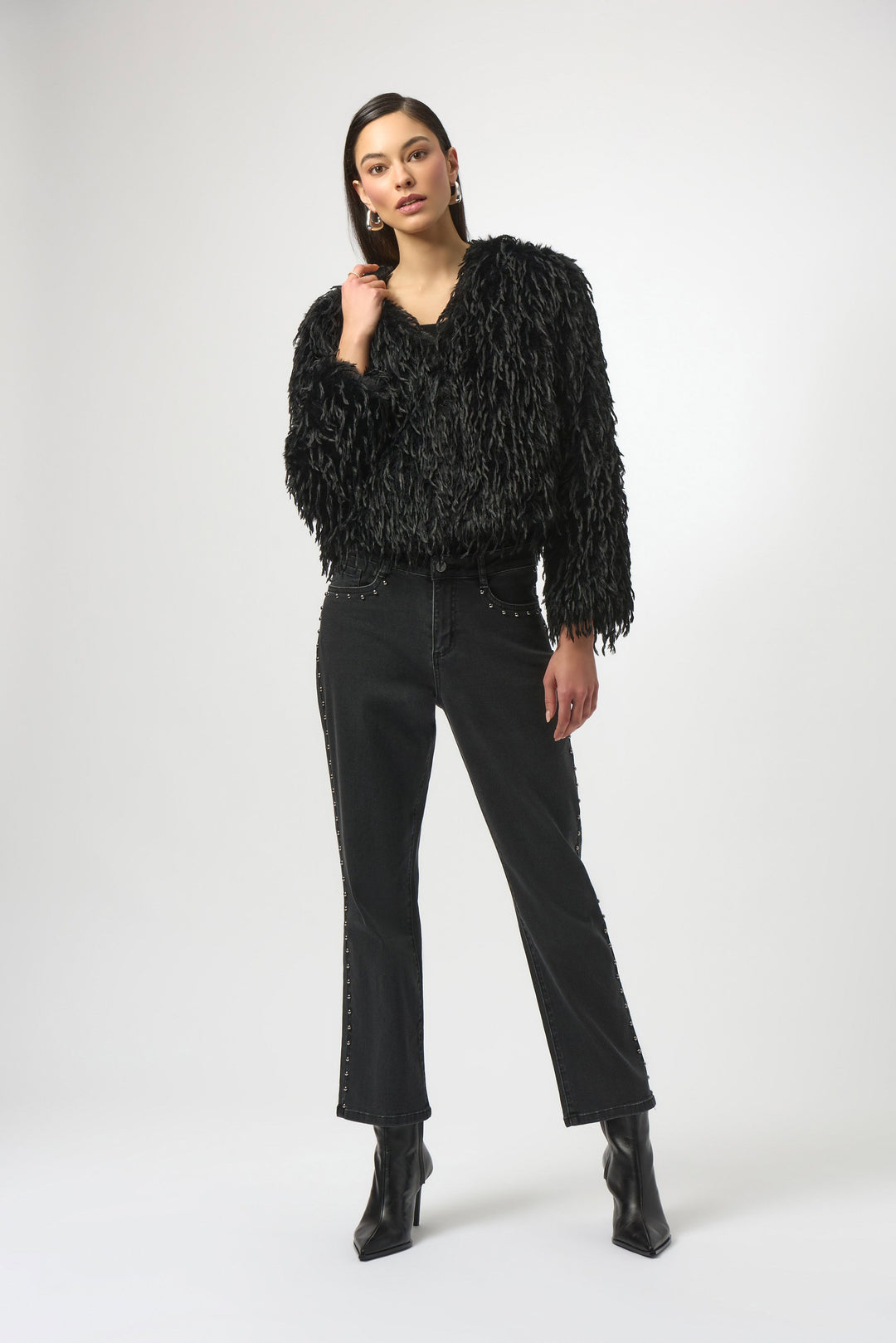 Classic Straight Leg Jeans with Studded Seams Black