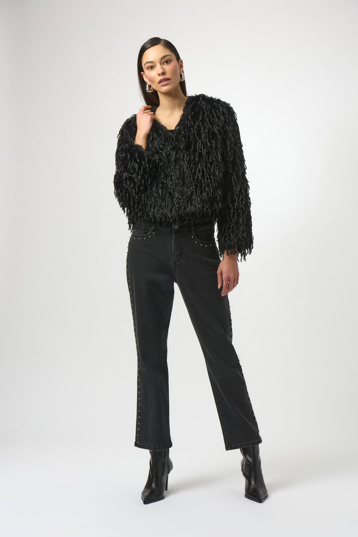 Classic Straight Leg Jeans with Studded Seams Black