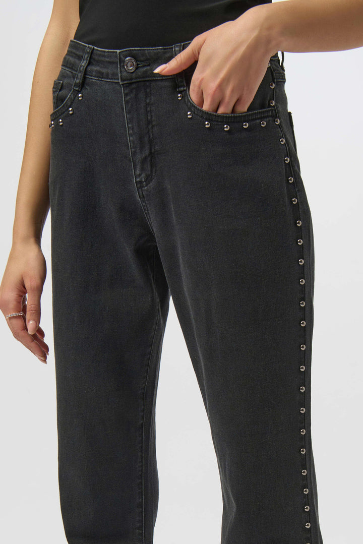 Classic Straight Leg Jeans with Studded Seams Black