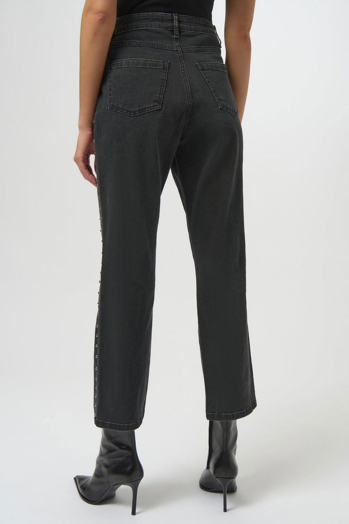 Classic Straight Leg Jeans with Studded Seams Black