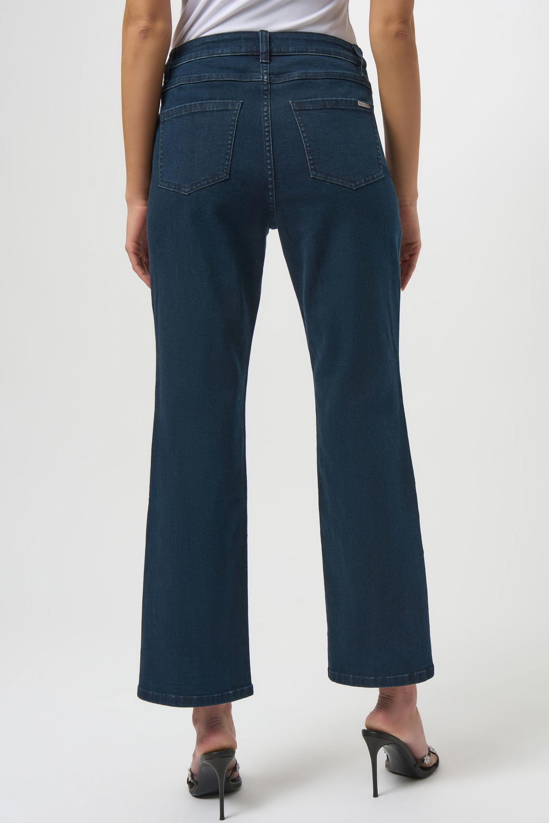 Classic Straight Leg Jeans with Rhinestone Hem Dark Blue