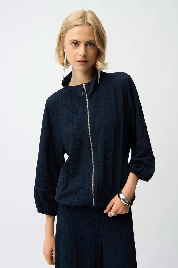 Seersucker & Memory Bomber Jacket in Navy