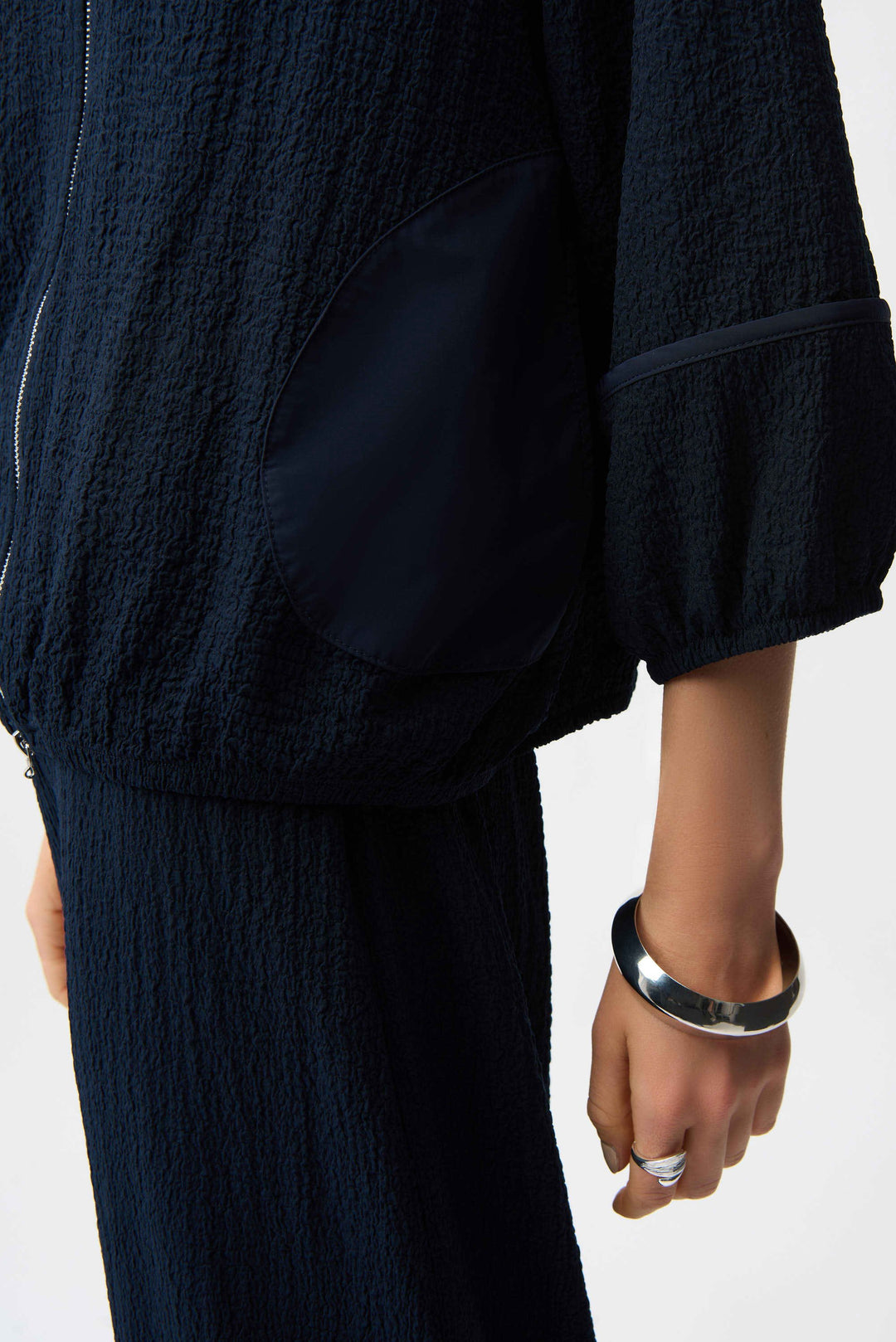 Seersucker & Memory Bomber Jacket in Navy