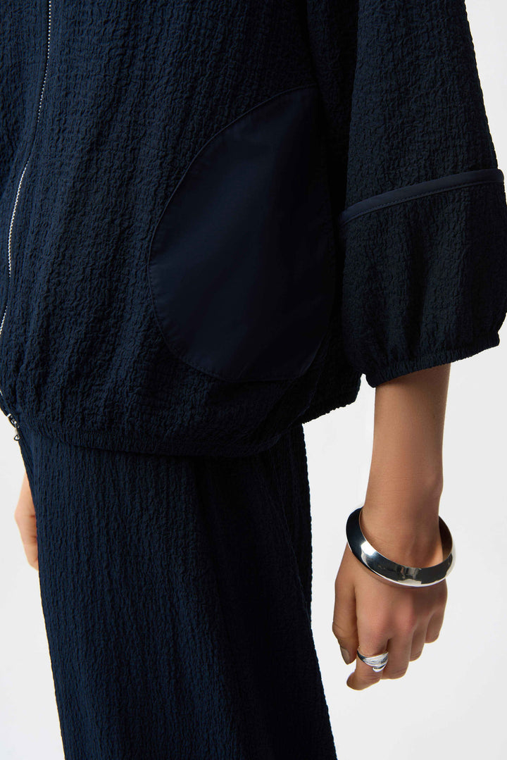 Seersucker & Memory Bomber Jacket in Navy