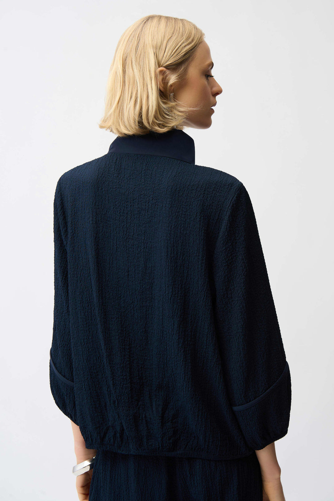 Seersucker & Memory Bomber Jacket in Navy