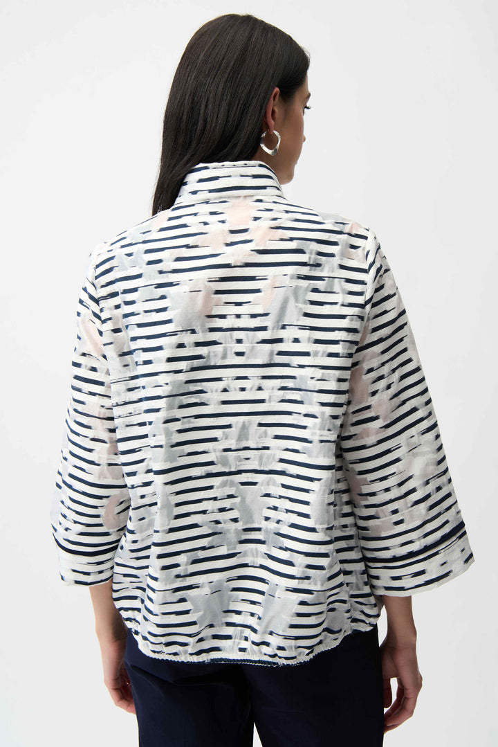 Jacquard Organza Stripe Bomber Jacket in White and Navy
