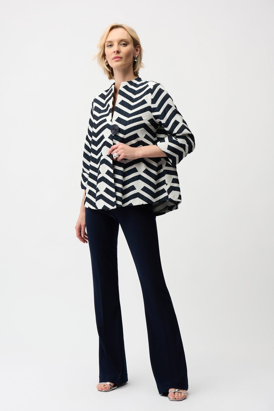 Geometric Jacquard Trapeze Jacket Navy