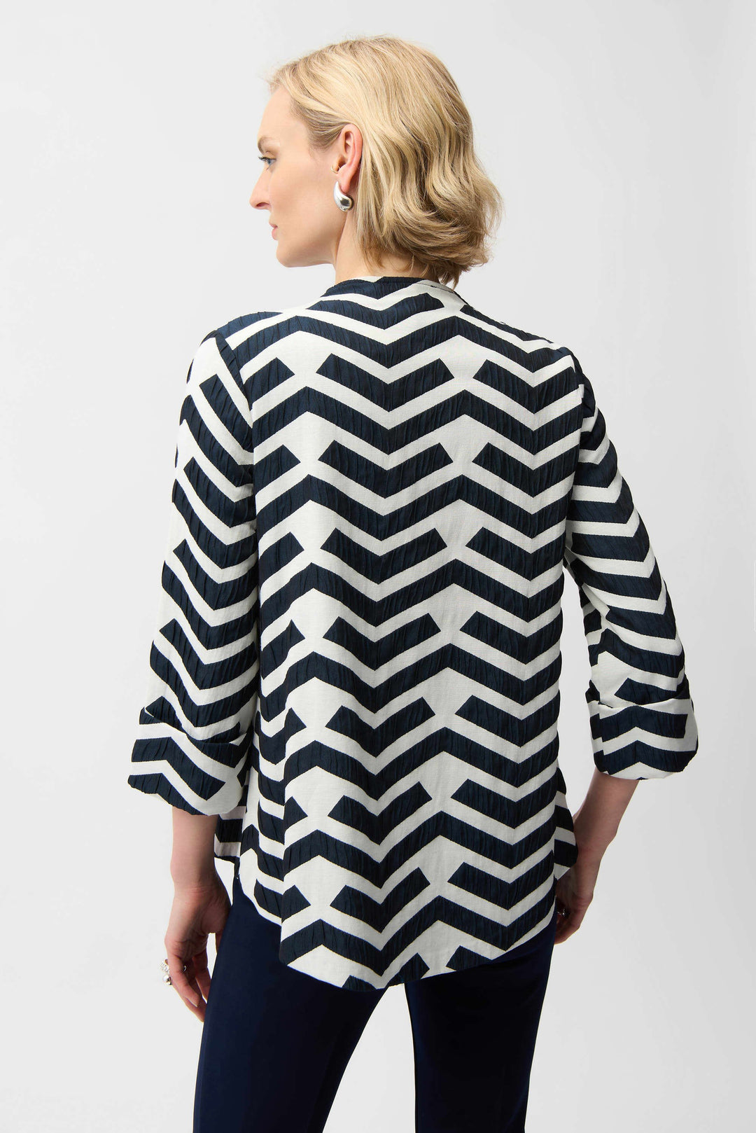 Geometric Jacquard Trapeze Jacket Navy