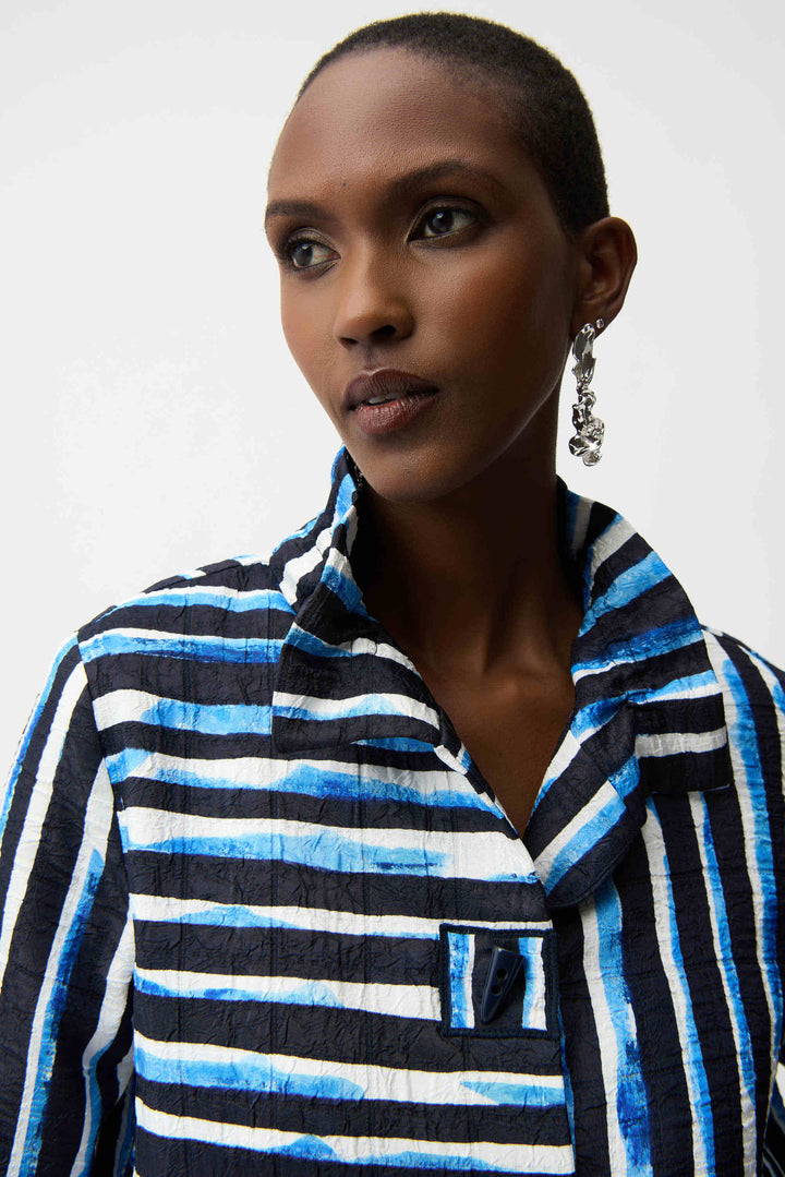Jacquard Stripe Print Trapeze Jacket With Shirred Collar