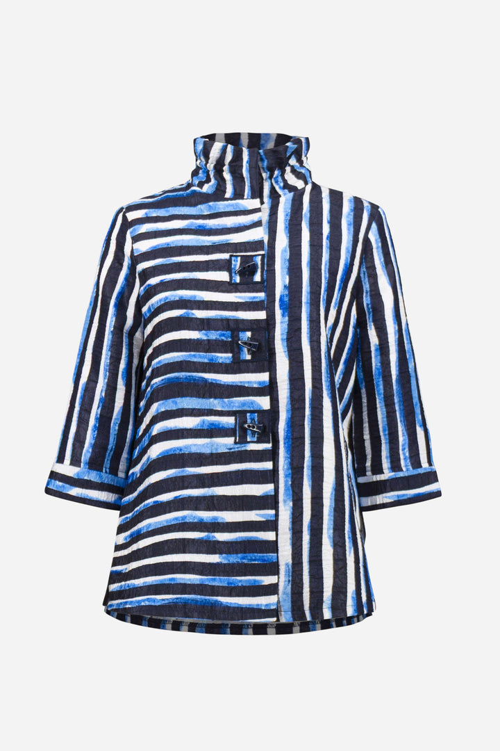 Jacquard Stripe Print Trapeze Jacket With Shirred Collar