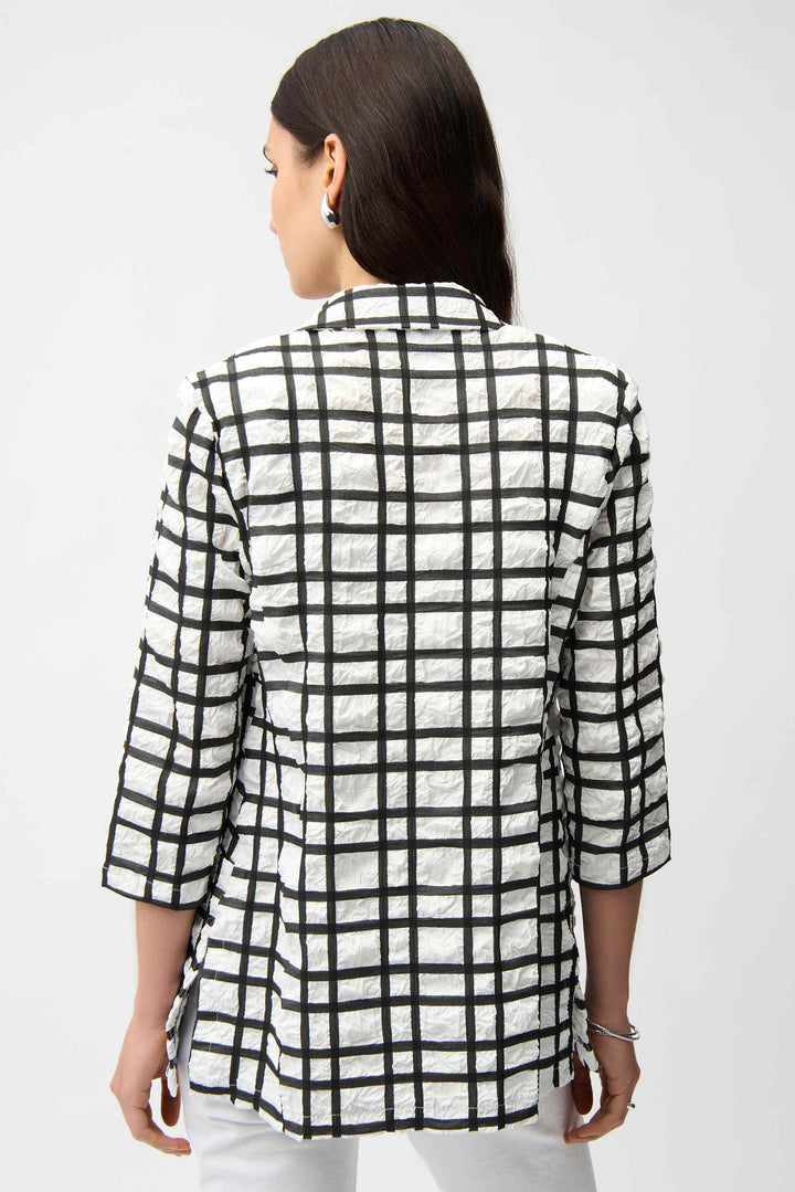 Jacquard Plaid Print Boxy Blazer With Notched Collar in Black & White