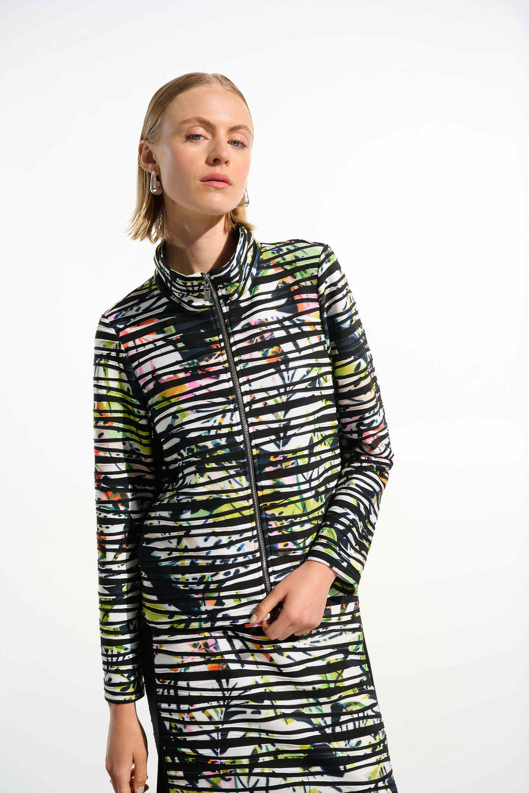 Cascade Knit Tropical Print Jacket With Contrast Panel