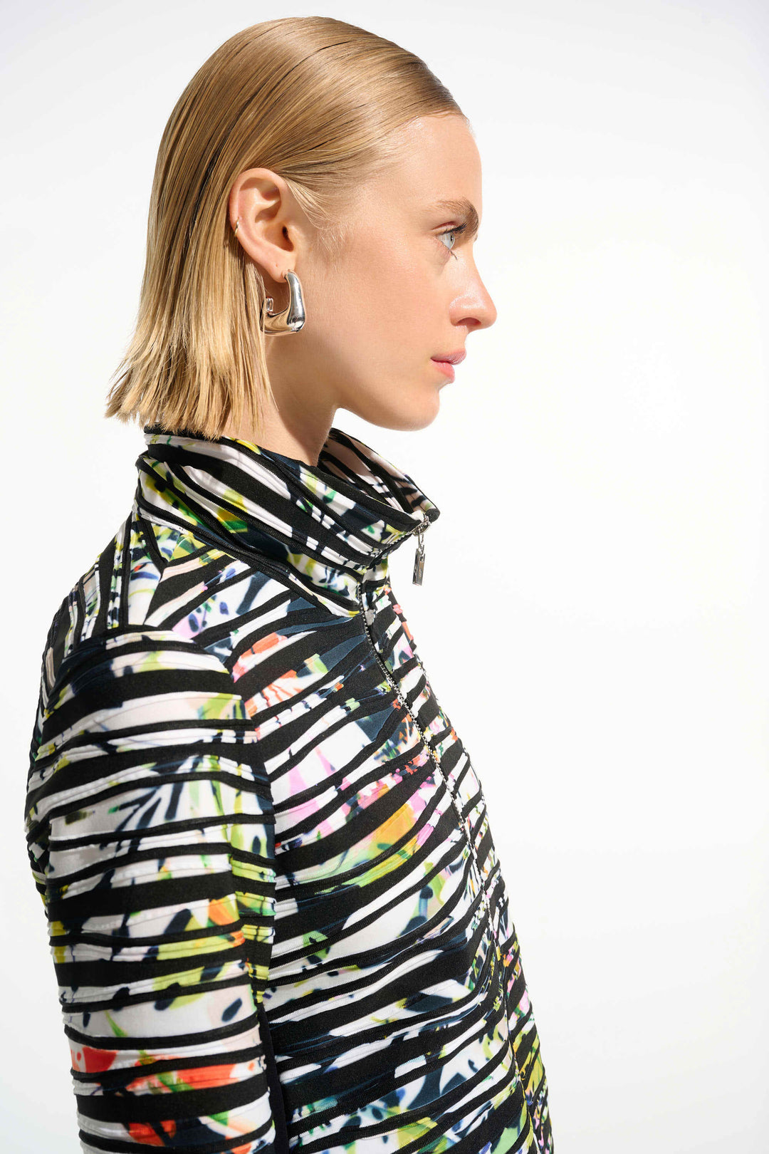 Cascade Knit Tropical Print Jacket With Contrast Panel