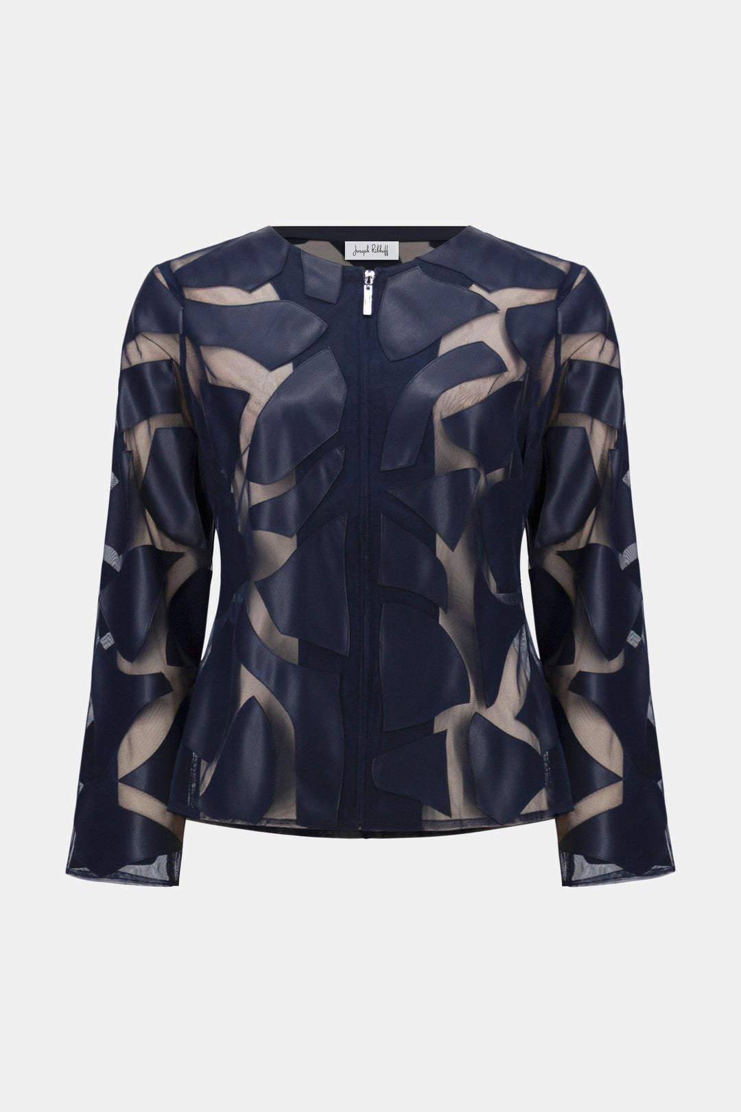 Laser Cut Leatherette Giraffe Print Fitted Jacket in Navy
