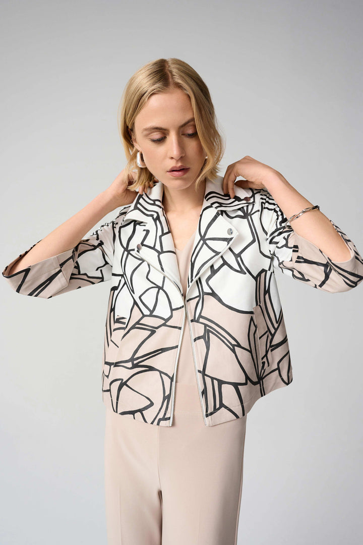 Faux Suede Abstract Print Swing Jacket in White