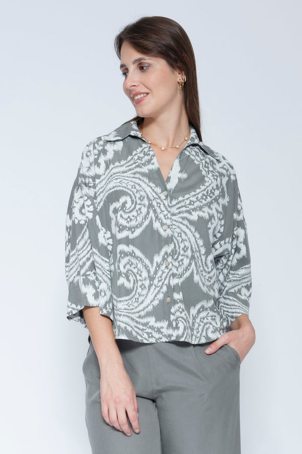 Print Kimono Shirt Medium Grey