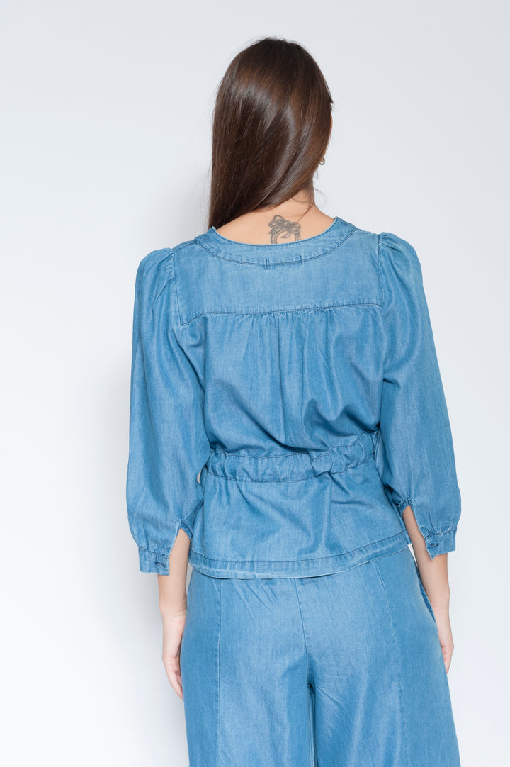 Denim Drawstring Top Medium Denim