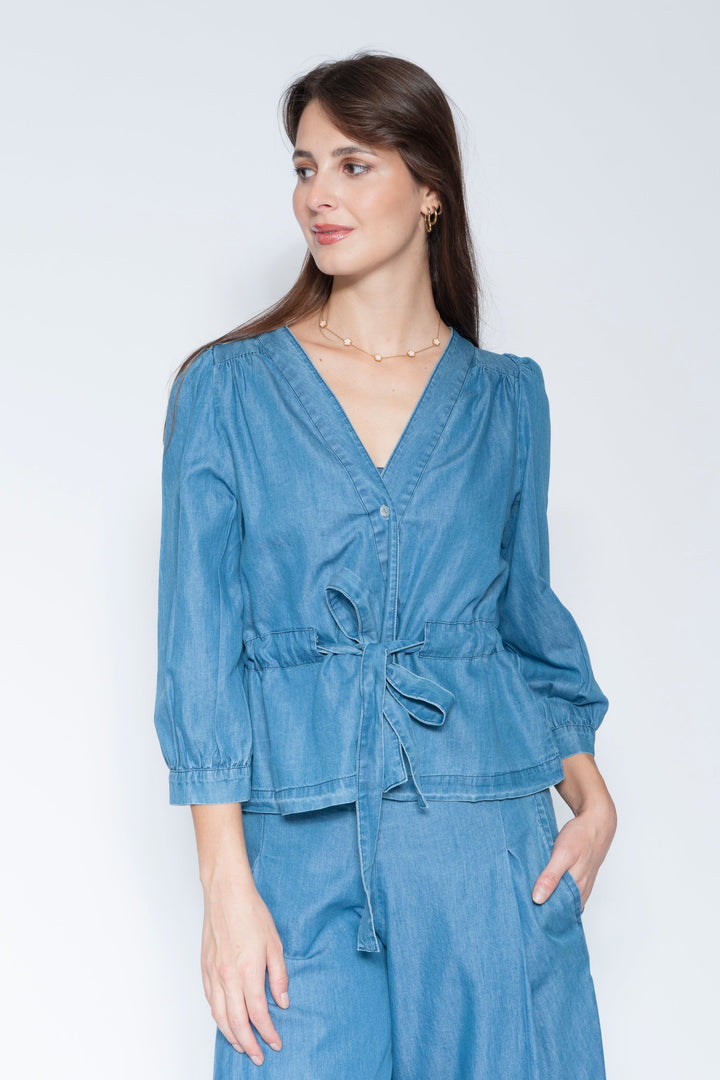 Denim Drawstring Top Medium Denim