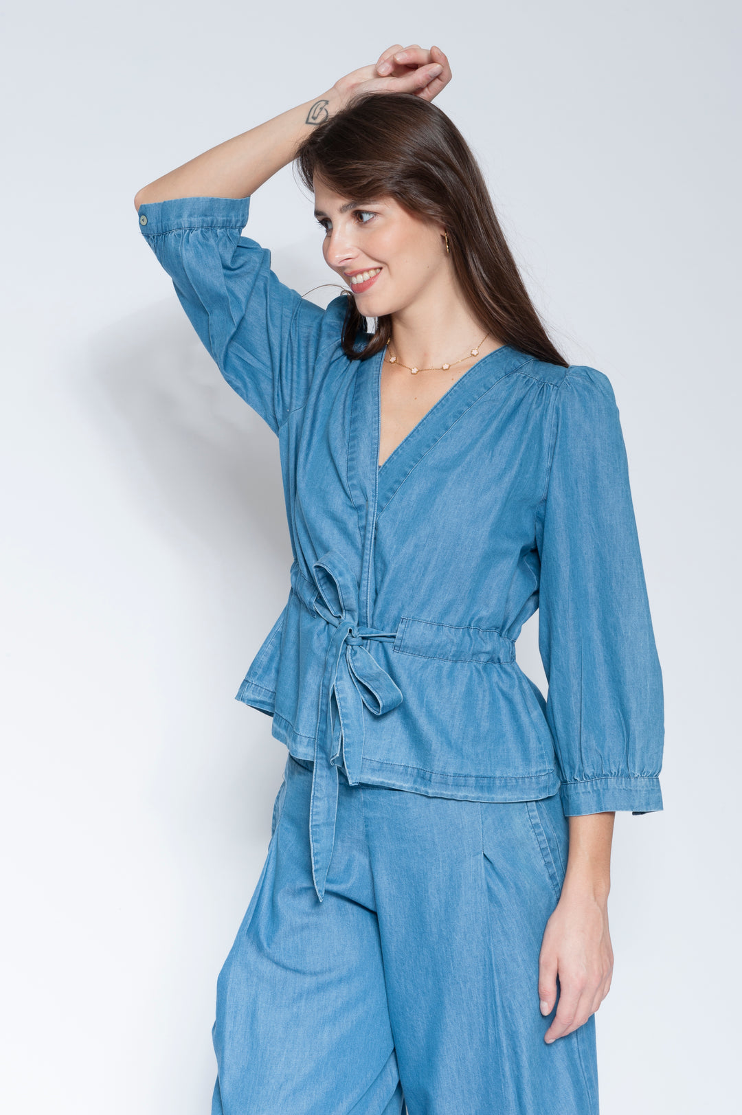 Denim Drawstring Top Medium Denim