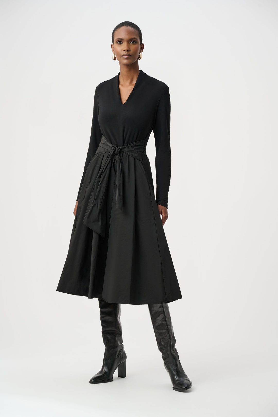 Fit &amp; Flare V Neck Dress Black