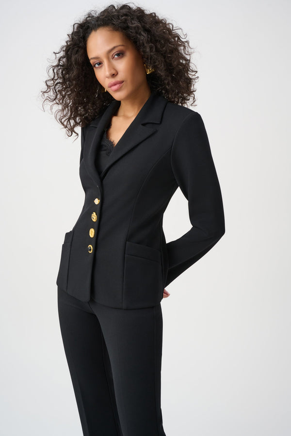 Crepe Fitted Blazer Statement Buttons Black