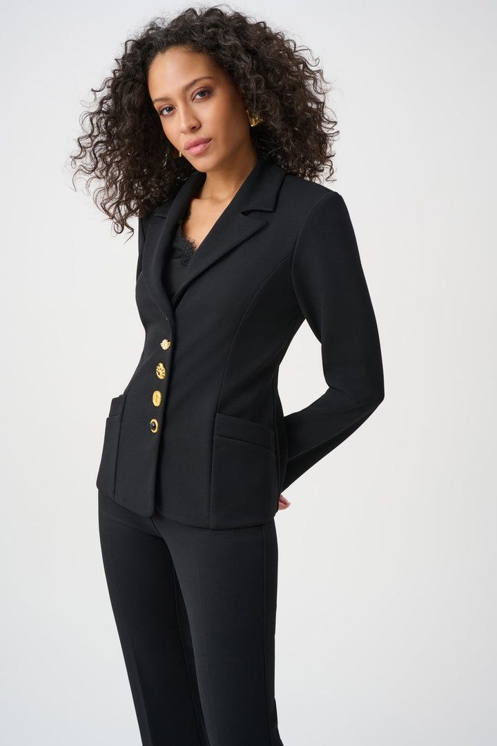 Crepe Fitted Blazer Statement Buttons Black