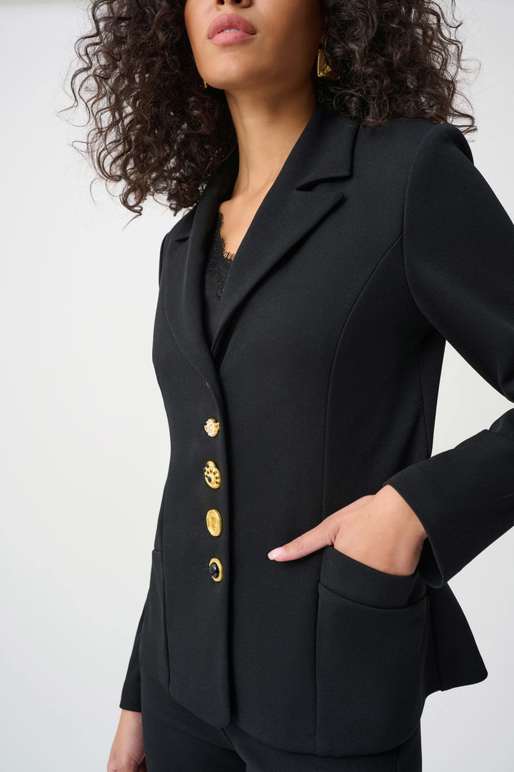 Crepe Fitted Blazer Statement Buttons Black